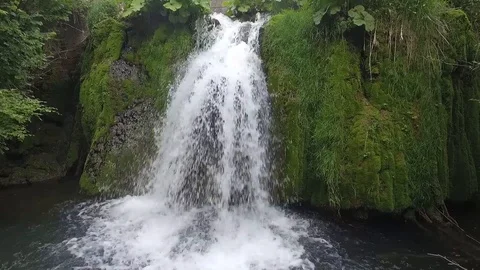 Drone view Small Waterfall river Landscape Stock Footage 98202443