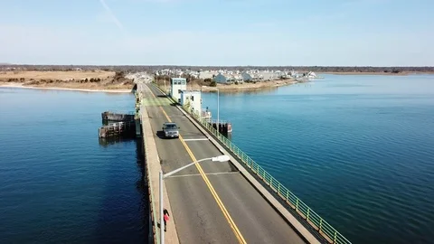 Drone view of Smith Point bridge Long Island Stock Footage 106043352