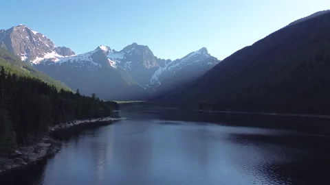 Drone View of Snow-Capped Mountains and Jones Lake in British Columbia Stock Footage 312772647