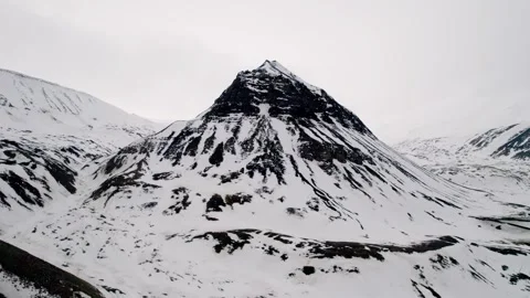 Drone View of Snow Covered Arctic Mountains in Svalbard Stock Footage 339277293