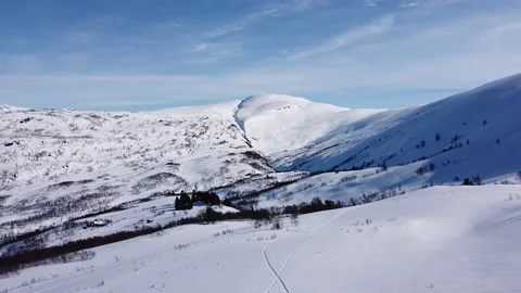 Drone View of a Snow Covered Mountain; Sopandefjellet in Vikafjell, Norway. Stock Footage 237884873