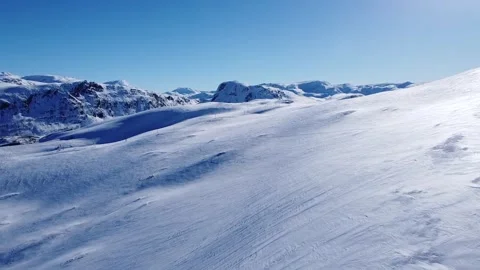 Drone View of a Snow Covered Vikafjell, Norway. Aerial view of a mountain road Stock Footage 234515872