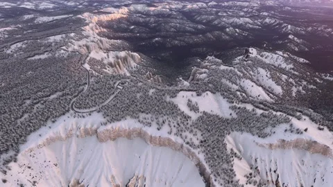 Drone view of snow in Rainbow Point. Bryce Canyon. Utah. United States Stock Footage 310475618