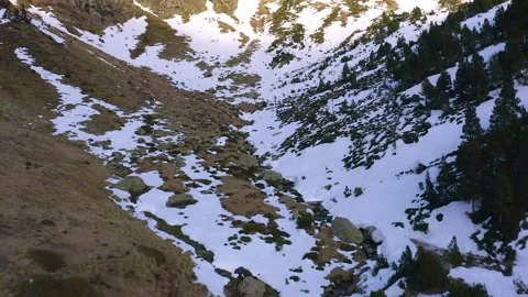Drone view of snowed mountain range in Ordino. Stock Footage 288189574
