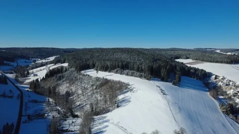 . Drone view of snowy forest edge with rural roads in winter Stock-Footage 325108799