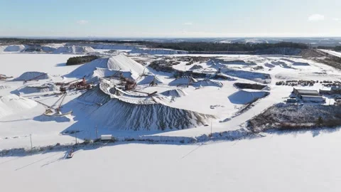 Drone view of snowy James Dick Quarry in Caledon Village, showcasing winter Stock Footage 296791622