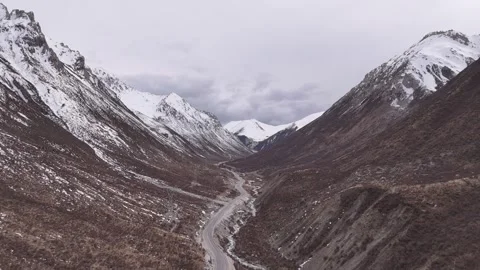 Drone View of Snowy Mountain Landscape in Baiyu Sichuan China Stock Footage 341596917