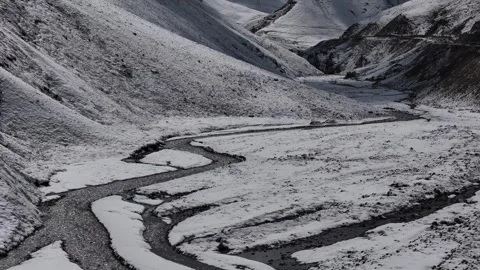 Drone View of Snowy Mountain Landscape in Hejing Xinjiang China Stock Footage 341601789