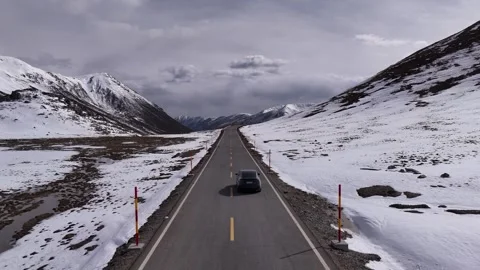 Drone View of Snowy Mountain Landscape in Dege Sichuan China Stock Footage 341601935