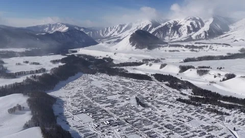 Drone View of Snowy Mountain Landscape in Burqin Xinjiang China Stock Footage 341609690