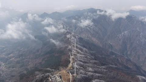 Drone View of Snowy Mountain Landscape in Yuexi Anhui China Stock Footage 341613324