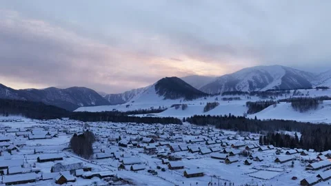 Drone View of Snowy Mountain Landscape in Burqin Xinjiang China Stock Footage 341614528