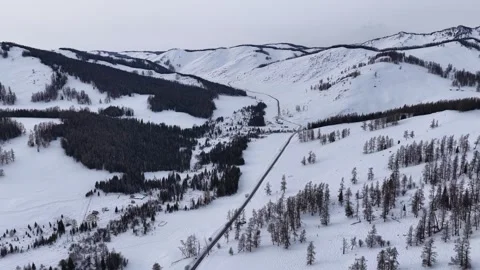 Drone View of Snowy Mountain Landscape in Burqin Xinjiang China Stock Footage 341634383