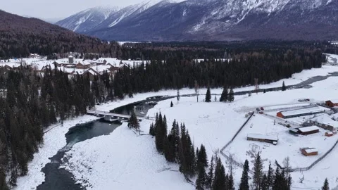 Drone View of Snowy Mountain Landscape in Burqin Xinjiang China Stock Footage 341634391