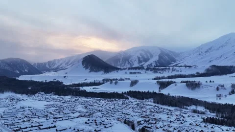 Drone View of Snowy Mountain Landscape in Burqin Xinjiang China Stock Footage 341634394