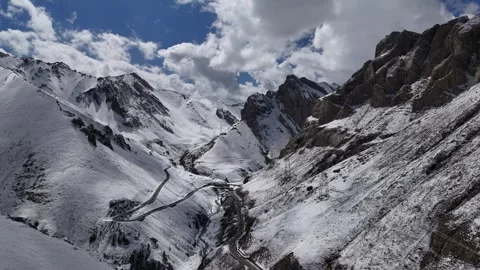 Drone View of Snowy Mountain Landscape in Hejing Xinjiang China Stock Footage 341634452