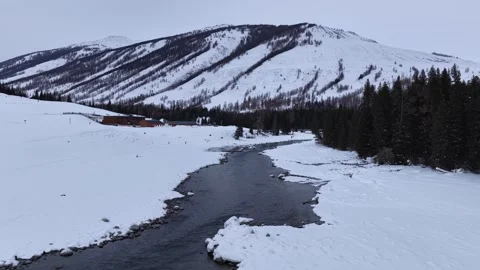 Drone View of Snowy Mountain Landscape in Burqin Xinjiang China Stock Footage 341642420
