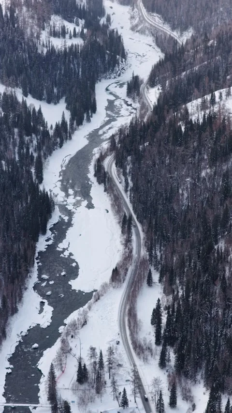 Drone View of Snowy Mountain Landscape in Habahe Xinjiang China Stock Footage 341648477