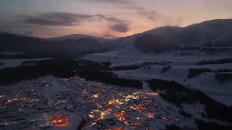 Drone View of Snowy Mountain Landscape in Burqin Xinjiang China Stock Footage 341677137