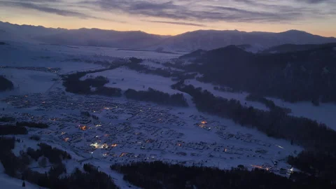 Drone View of Snowy Mountain Landscape in Burqin Xinjiang China Stock Footage 341677162