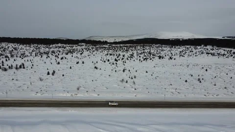 Drone View of Snowy Road to Ust-Koksa in Russia Stock Footage 313233962