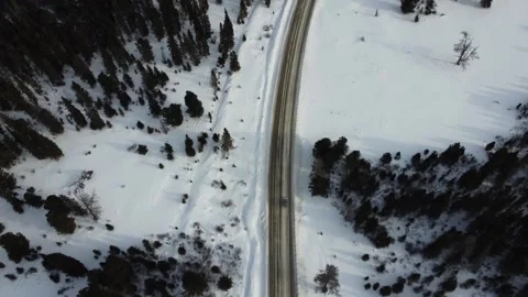 Drone View of Snowy Road to Ust-Koksa in Russia Stock Footage 313242910