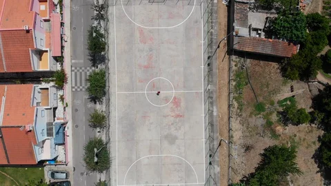 Drone view of soccer field with only one woman training. Stock Footage 127686148