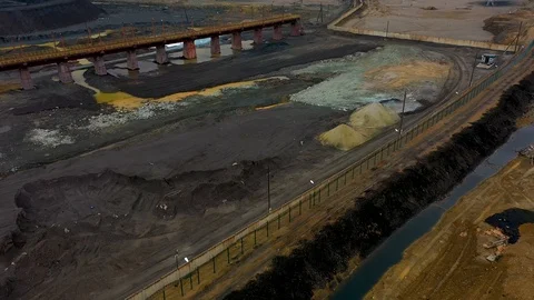 Drone view of soil around the copper plant, Martian landscape, incredible acid Stock Footage 118238770
