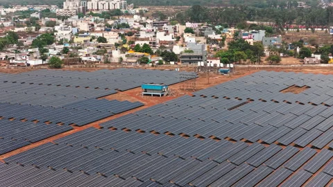 Drone View of Solar Panel Installation and Renewable Energy Facility Stock Footage 334960766