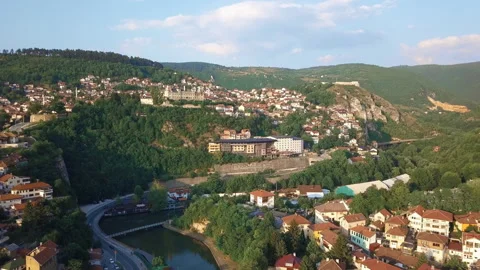 Drone view of some buildings on the hill side in Sarajevo Stock Footage 166371062