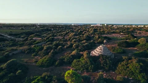 Drone view of a Spanish rocky construction in the middle of nature in Menorca. Stock Footage 219571527