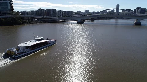 Drone view of speeding ferry on the river Stock Footage 90270881