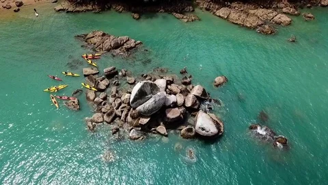 Drone view of Split Apple rock at Abel Tasman National Park, New Zealand. Stock Footage 102880865
