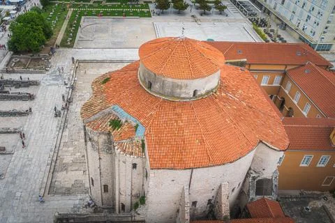 Drone view on St. Donata, circular church, Zadar Stock Photos