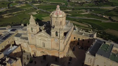 Drone view of St. Paul's Cathedral in Mdina, Malta. Stock Footage 247322291