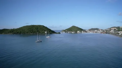 Drone view from St Thomas, Virgin Islands, harbor and yachts in Charlotte Amalie Video stock 194506421