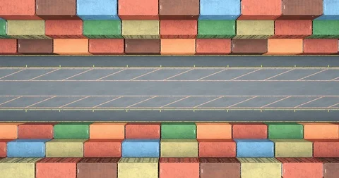 Drone view of stacked cargo shipping containers at transportation sea port Stock Footage 114080561