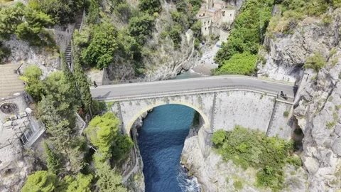Drone View of Stone Bridge Amalfi Coast Italy Vidéo 334723075