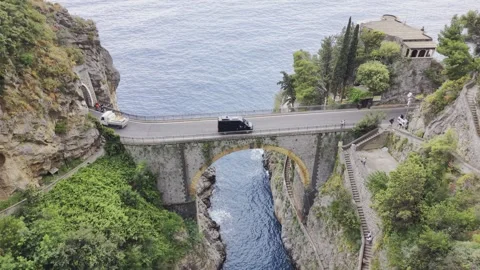 Drone View of Stone Bridge on Amalfi Coast Italy Vidéo 334723307