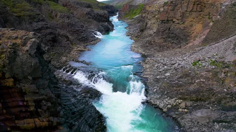 Drone view of Studlagil Canyon, in East Iceland. Stock Footage 285094218