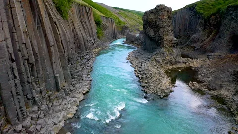 Drone view of Studlagil Canyon, in East Iceland. Stock Footage 285095103