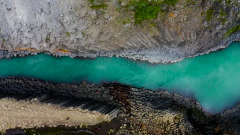 Drone view of Studlagil Canyon, in East Iceland. Stock Footage 285098129