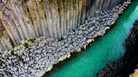 Drone view of Studlagil Canyon, in East Iceland. Stock Footage 285098202