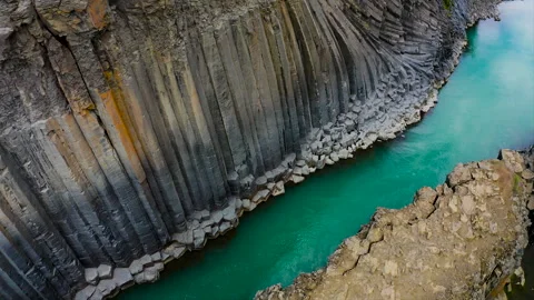 Drone view of Studlagil Canyon, in East Iceland. Stock Footage 285098387