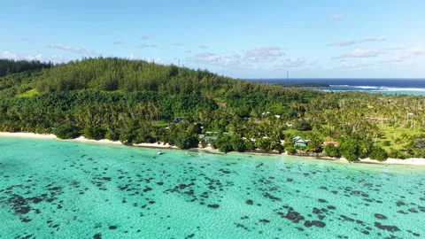 Drone View of Stunning Beach ald Landscape of French Polynesia. Turquoise Video stock 347757396