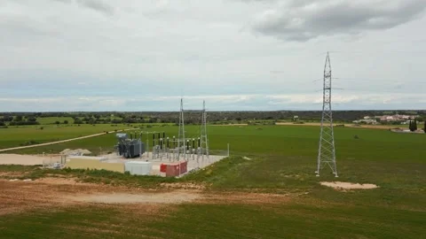 Drone View of Substation Amidst Fields Video stock 287742254