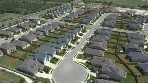 Drone view of Suburban Neighborhood in subdivision with culdesac Stock Footage