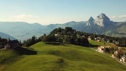 Drone View of Summer Valley in Swiss Alps Stock Footage