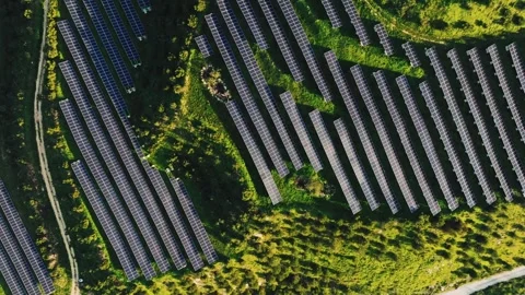 Drone view of sun quarry, solar farm, solar panels, sun panels. Europe, Malta Stock-Footage 300783575