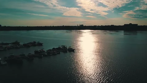 Drone view sunrise landscape, river, hd Stock Footage 203621453